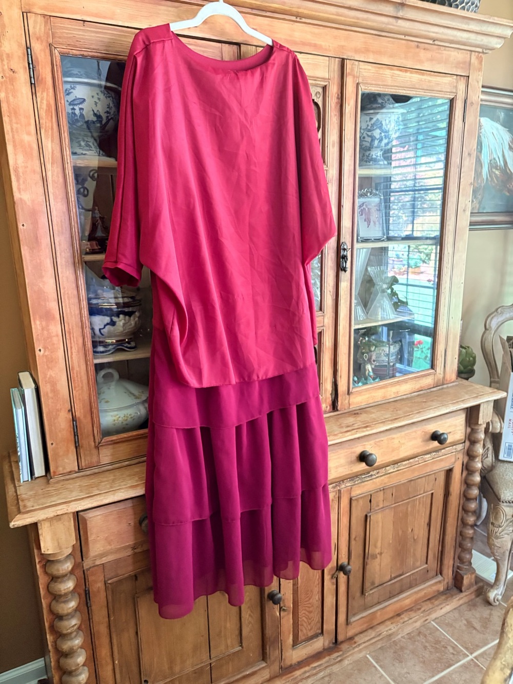 Wine Red Two-Piece Tiered Skirt Set
